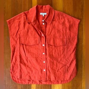 NWOT Madewell Vibrant Red Linen Button-Down Camp Shirt Medium